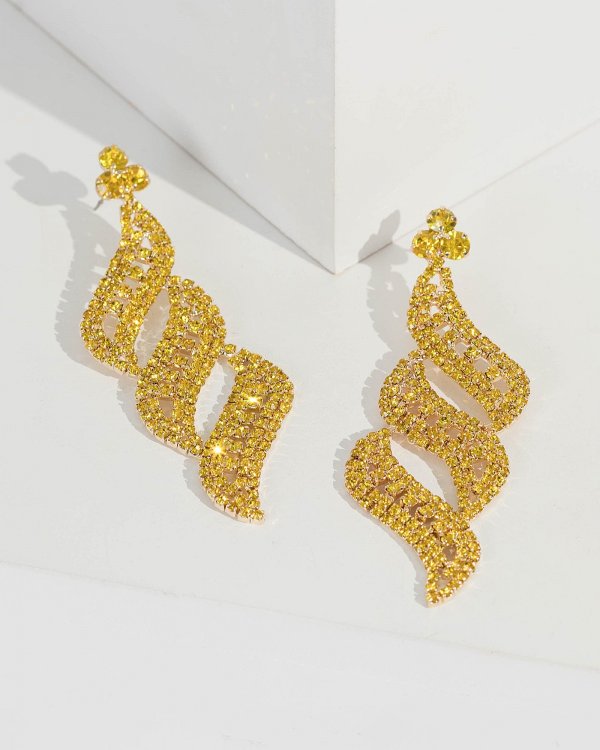 Yellow Triple Row Detailed Drop Earrings